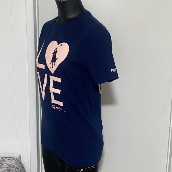 Polo Ralph Lauren LOVE Pink Pony Walk Navy Blue T Shirt Size Small - Picture 4 of 7